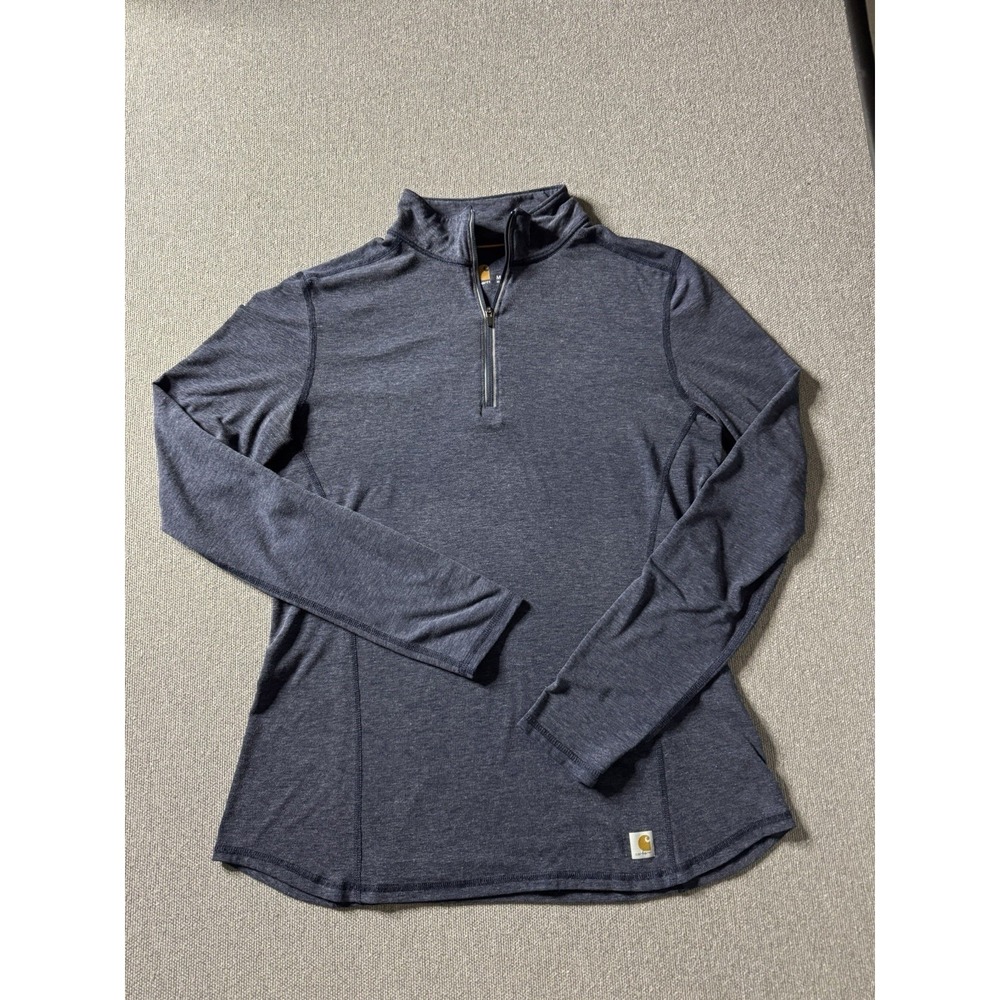 Carhartt 1/4 Zip Blue Pullover Shirt Womens Medium Force Fitted Fast Dry Reflect - Picture 2 of 11